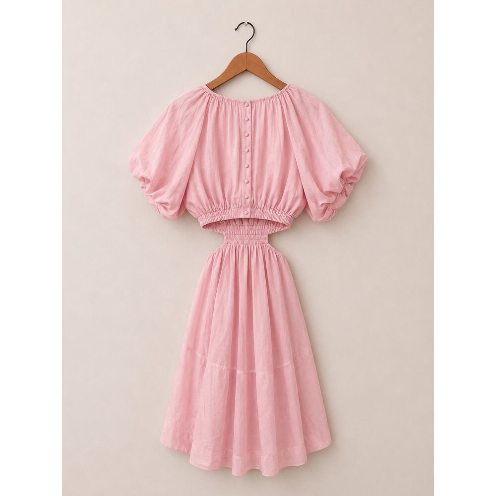 Kourt Pink Feminine Mini Dress Sz M Cottagecore Coquette Puff Sleeve Romantic - Picture 2 of 4